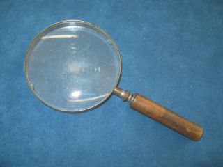 Antique Large 8.  5 " Magnifying Glass With Wood Handle,  4 " Glass Diameter Lense