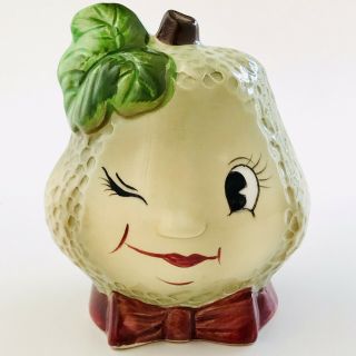 Rare Py Miyao Japan Anthropomorphic Avocado Winking Face Girl Ceramic Planter