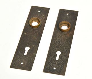2 Vintage Industrial Eastlake Style Brass Door Knob Plates