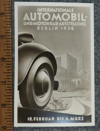German Ww2 Post Card 1938 Automobile Show Berlin Rare Postmark