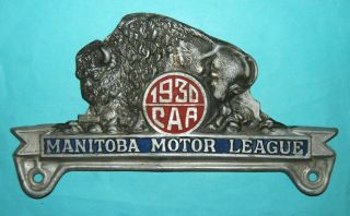 Rare Vintage 1930 License Plate Topper Sign Manitoba Motor League Caa Canada