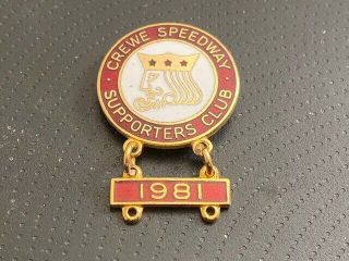 Crewe Kings Supporters Club - - - 1981 - - Speedway Badge,  Year Bar - - Gold Metal - - - Rare