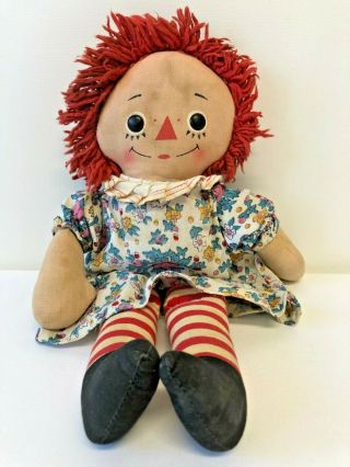 Vintage Raggedy Ann Doll Plays Rock - A - Bye Baby Song Wind - Up Music Box 12 " Cloth