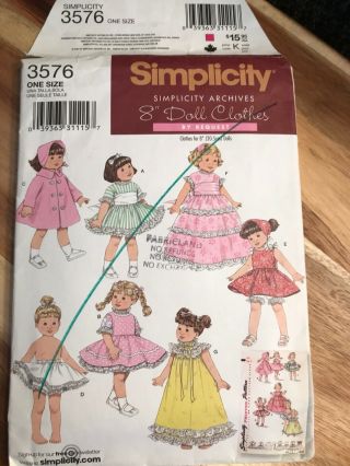 Simplicity Pattern For Making 8” Doll Clothes To Fit Your Madame Alexander Doll