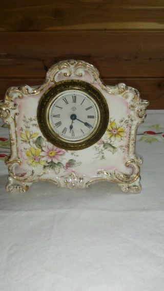 Antique Ansonia Porcelain Desk/ Boudoir Mantle Clock " Bluebird " Usa