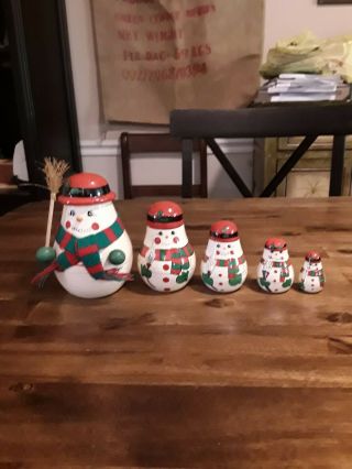 Kurt S.  Adler Nesting Doll 6 Snowman Dolls Largest Doll Is 5 1/2 " Guc 