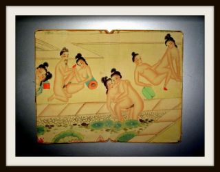 Japanese Textile Painting,  Erotic,  Japan,  Shunga,  Y.  Shigenobu,  Around 1800