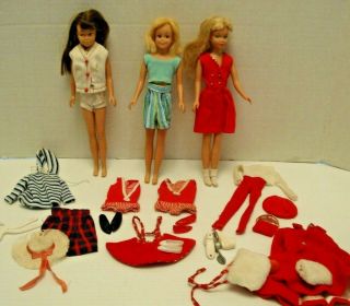Vintage Pr 1963 Skipper Dolls & Scooter Straight Legs With Clothes And More