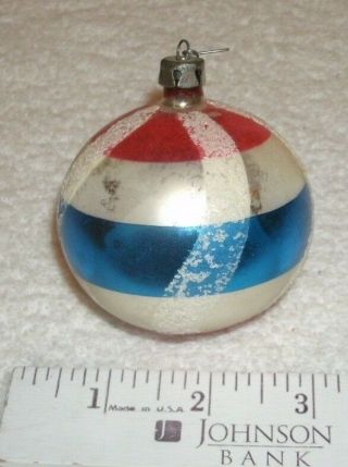 Vintage Antique Patriotic Christmas Ornament Red White And Blue Glass Blown