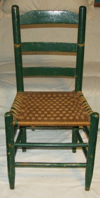Vintage Wood Wicker Ladder Back Chair Painted Rustic