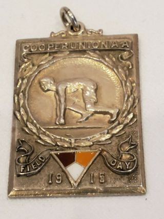 Antique 1915 Ny Field Day Medal Sterling Silver Cooper Union A.  A.  Mile Walk