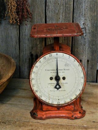 Early Antique Primitive 1907 Barn RED Kitchen Scale Farmhouse 2