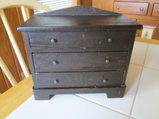 Antique Vtg Childs Toy Chest Of Drawers Dresser Wood 3 Drawer 7 " Tall 7.  5 " Wide