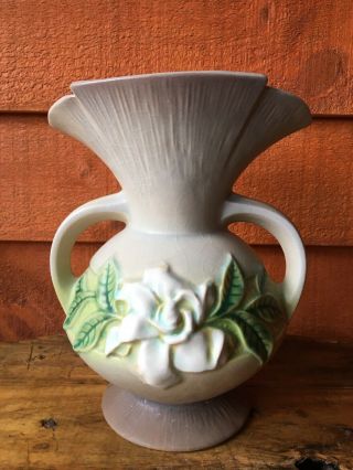 Antique Green Roseville Pottery Gardenia Double Handle Vase 684 - 8 "