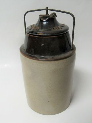 Antique The Weir 2 Stoneware Canning Crock Pickle Jar Patent March 1892 W/bale
