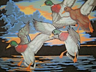 Vintage Mid Century Modern Retro Black Velvet Mallard Duck Paint By Numbers