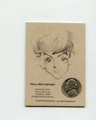 Paul Mccartney Beatles 1965 Nickel Insert Thick Trade Card Rare