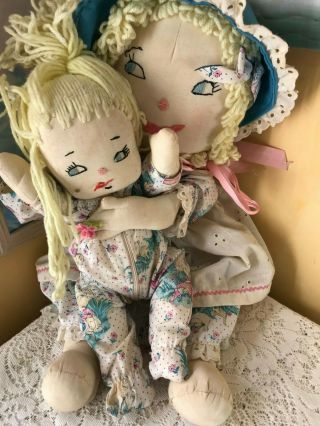Vintage Dolls Mom And Girl Soft Cloth Dolls Large 26 "
