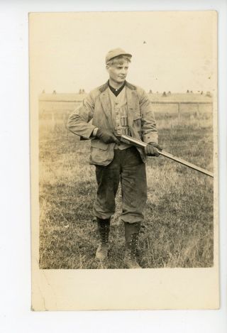 Hunter In Boots Rppc Rifle - Gun Antique Hunting Photo Man Ca.  1910s