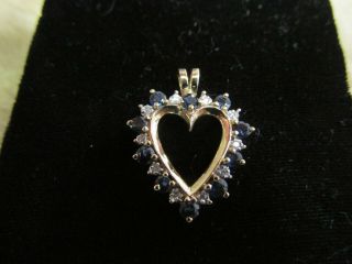 Vintage 10k Gold Sapphire And Diamond Heart Shaped Pendant 10k Gold G13
