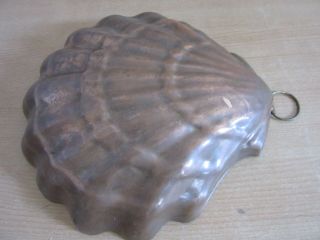 Antique Portugal Copper Sea Scallop Shell Food Mold 9.  5 "
