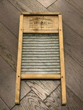 Antique Vintage National Washboard Co.  No.  864 Ribbed Glass Washboard