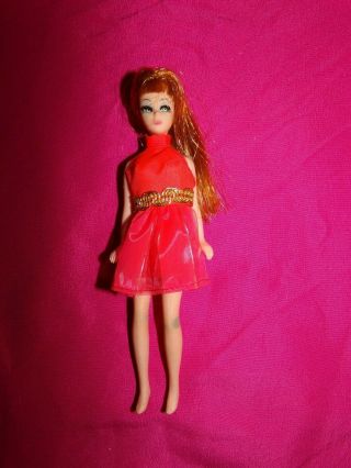 Vintage 1970s Topper Dawn 6 " Doll Glori In Red Dress Hong Kong