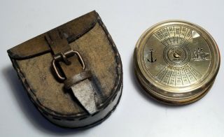 Antique Brass 100 Year Calendar Camping Compass W Handmade Leather Box Case Gift