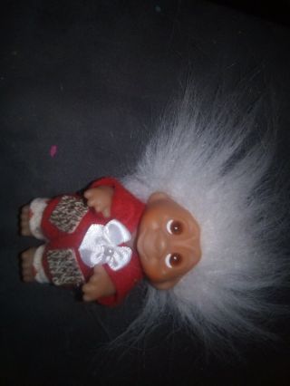 Vintage Dam Troll Doll 3 " White Hair Orange Glass Eyes Denmark Norfin