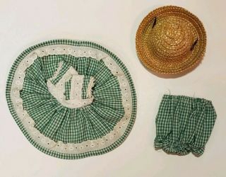 Vintage Vogue Ginny Doll Green Check Gingham Dress Panties Straw Hat Outfit 80