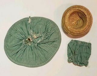 Vintage Vogue Ginny Doll Green Check Gingham Dress Panties Straw Hat Outfit 80 2