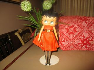 Betty Boop Collectible Poseable 12 " Doll In Red Dress W/ Doll Stand