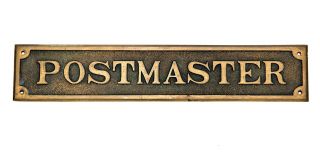 Rare Vintage Antique Postmaster Plaque Sign Brass Post Office