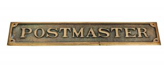 Rare Vintage Antique Postmaster Plaque Sign Brass Post Office 2