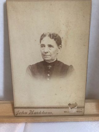 Antique Cdv Photo Of Older Woman Photographer John Markham Of Bellevue Michigan