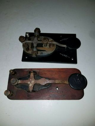 2 Antique Telegraph Morse Code Keys J.  H Bunnell Co Wood Base