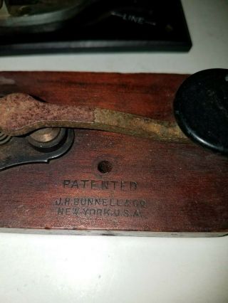 2 antique Telegraph Morse code keys J.  H bunnell co wood base 3