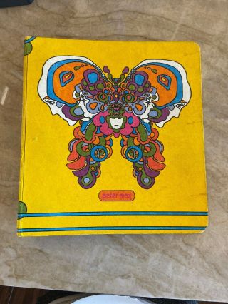 Vintage Peter Max 3 Ring Binder,  Yellow,  Cosmic Butterfly Woman Art