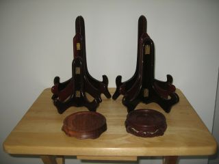 2 Vase Stand,  6 Plate Stand Wood Stand For Porcelain Or Cloisonne Art.