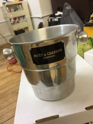 Rare Vintage Moet & Chandon Champagne Ice Bucket Cooler Art Deco Black And Chrom