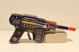 Vintage Rare Mechanical Japan Litho Tin Space Pistol Toy " Harina " Mars Gun " H - 2569