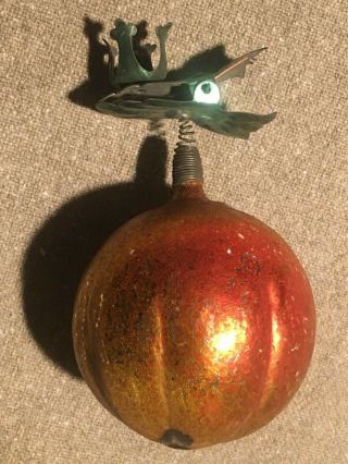 Antique German Christmas Ornament Blown Peach With Candle Holder