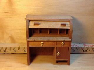 Vintage Reevesline Dollhouse Furniture Wooden Roll Top Desk Miniature 1972 2