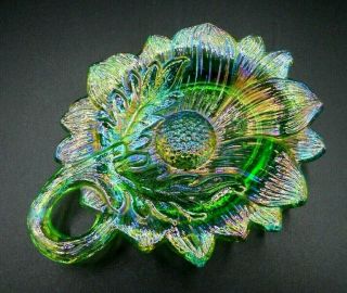 Rare Fenton Green Carnival Glass Sunflower Pintray