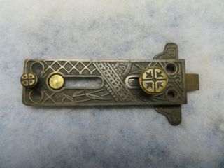 Antique Eastlake Bronze Brass Door Hardware Latch Deadbolt Push Button Patd 1880