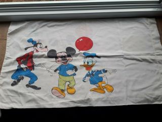 Rare Vintage Walt Disney Prod Mickey Minnie Twin Sheet Flat Pillowcase Wabasso