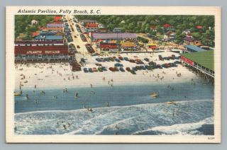 Atlantic Pavilion Folly Beach Rare Vintage Linen—charleston South Carolina 1940s