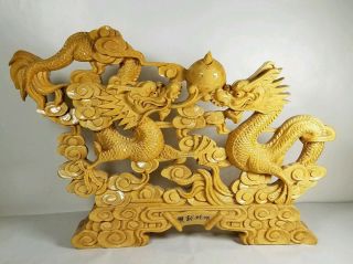 Wooden Hand Carved Display Chinese Dragon Art Sculpture Details 15 " X 10 "