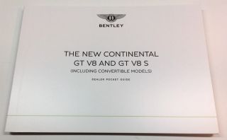 2015 Bentley Gt & Gtc V8 & V8s Dealer Pocket Guide Rare Dealer Only Item