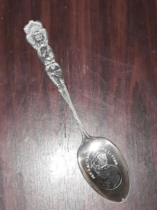 1901 Pan American Exposition Indian Chief W/ Buffalo Sterling Souvenir Spoon
